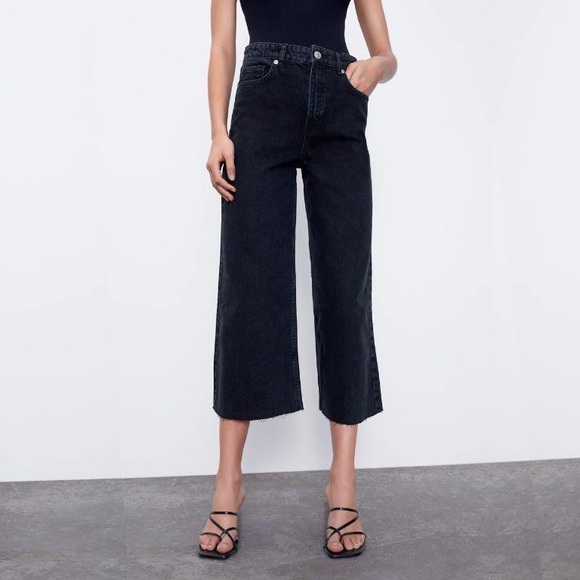 Zara Denim - NWT ZARA Black High Waist Wide Leg Culotte Jeans